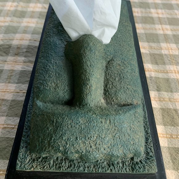 VTG Easter Island Moai Head Tissue Box Cover Polynesian Green Resin Retro Tiki - Picture 10 of 12